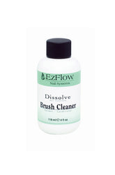 Slightly top view of EzFlow Nail Systems Dissolve Brush Cleaner in a 4-ounce bottle with black color lid and printed label